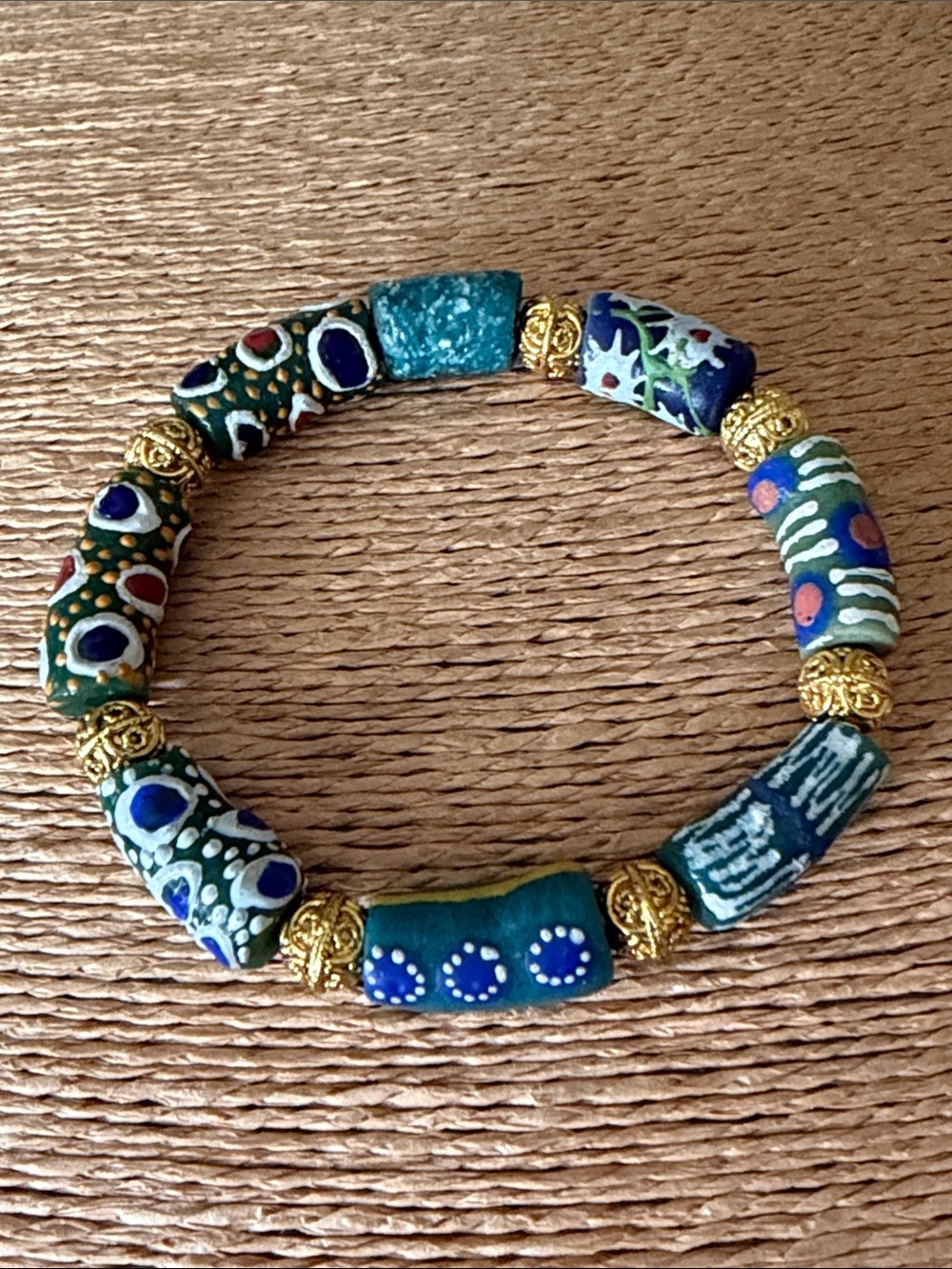 African trading bead bracelet STRECH exquisite beads with 24karat gold plated